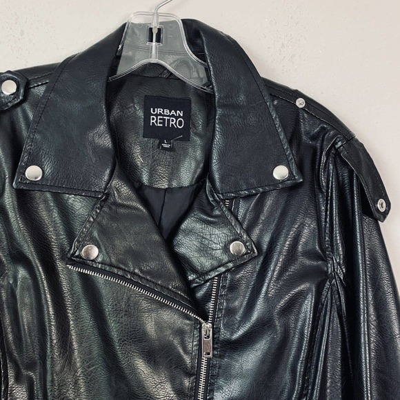 Urban Retro Black Vegan Leather Motorcycle Jacket - Picture 4 of 5